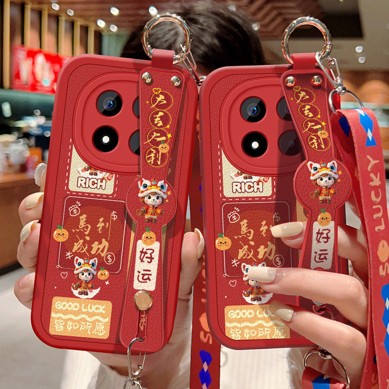 适用小米红米note15手机壳防摔Redmi马到成功卡通保护套红米note15Pro可斜挎挂绳pro+腕带小羊皮全包边新年款