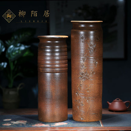 法师老桩粗陶花盆中国风花卉植物阳台悬崖桩特高陶罐仿古陶瓷花盆