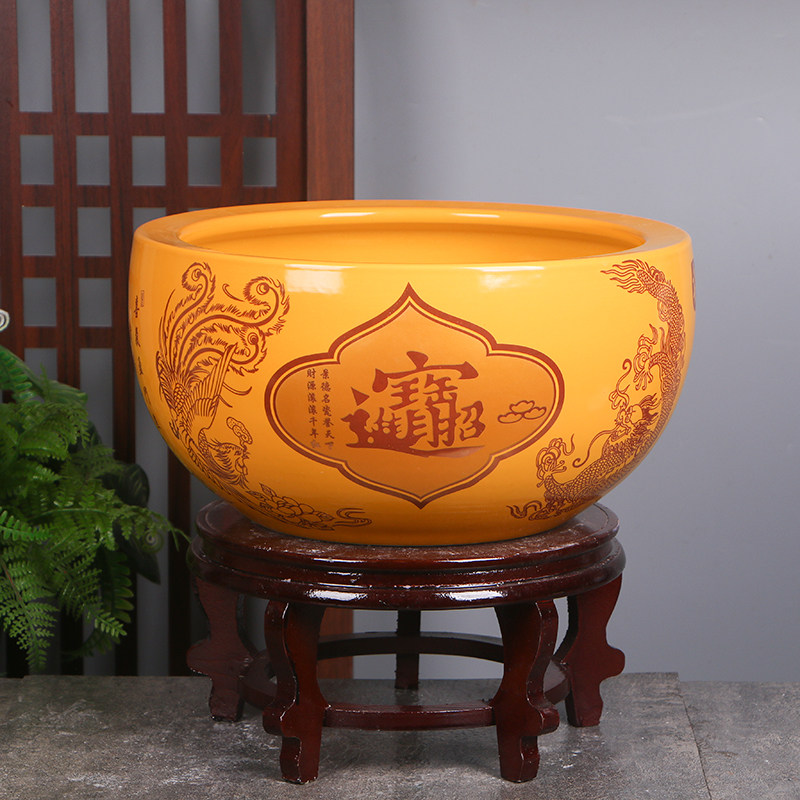 景德镇陶瓷鱼缸招财进宝聚宝盆玄关桌面招财进宝聚宝盆花盆