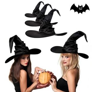 Halloween Witch Hat - Foldable Wizard Cosplay Headgear, Blac