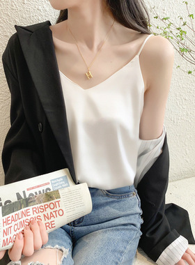 Casual V-Neck Sexy Solid Satin Woman Camis Tank Tops Chiffon