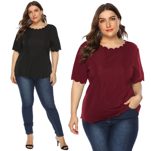 European And American Large Size Women's Wavy Edge Solid Col
