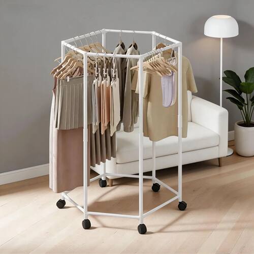 Multifunctional Clothes Storage Rack Movable Rotating Hexago