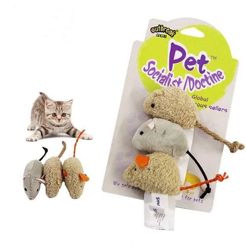 3Pcs New Plush Simulation Mouse Cat Toy Bite Resistance Plus