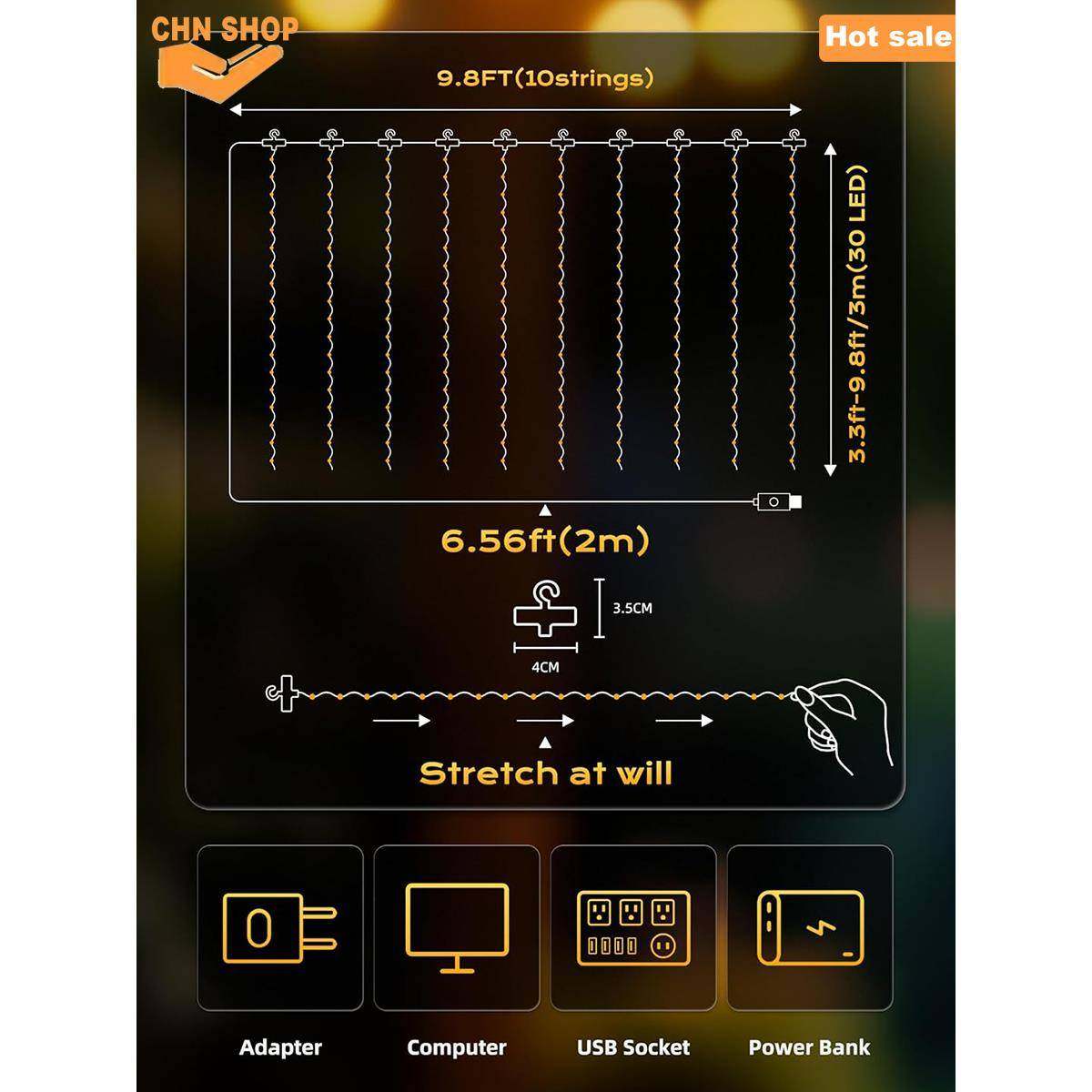 300LED Fairy Curtain Lights,Christmas Decoration,String Ligh