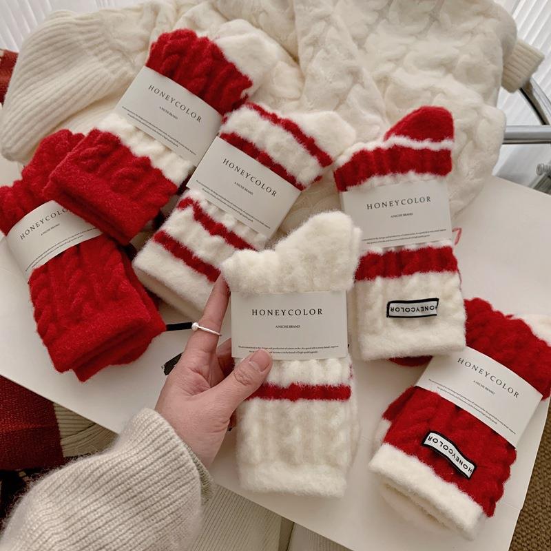 Winter New Year's Australian Cashmere Socks with Red Stripe