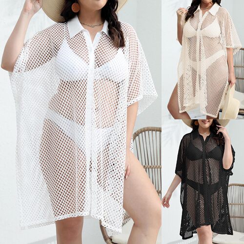 Beach Dress Vacation Cover-up欧美plus Size Women's Mesh Patc
