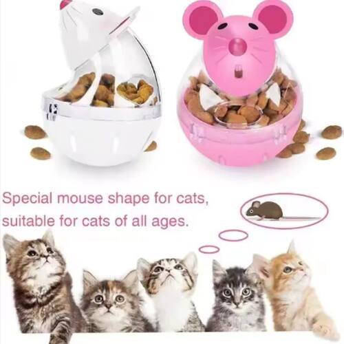 Pet Feeder Cat Toy Mouse Rolling Food Dispenser Bowl with Le