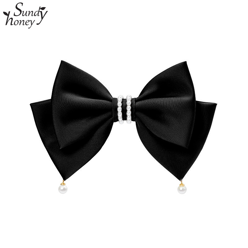 SundyHoney黑色法式蝴蝶结弹簧夹小众设计款珍珠发夹优雅女发饰,饰品/流行首饰/时尚饰品新,发饰,淘宝优惠券,粉丝福利购,淘宝优惠卷