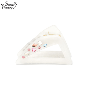 Sundyhoney立体感醋酸抓夹三角形甜酷造型发抓惊艳中号鲨鱼夹发夹