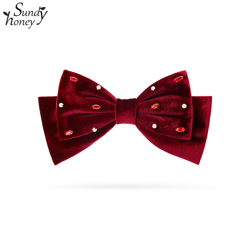 SundyHoney酒红色丝绒宝石蝴蝶结弹簧夹复古气质顶夹发夹发饰头饰,饰品/流行首饰/时尚饰品新,发饰,淘宝优惠券,粉丝福利购,淘宝优惠卷