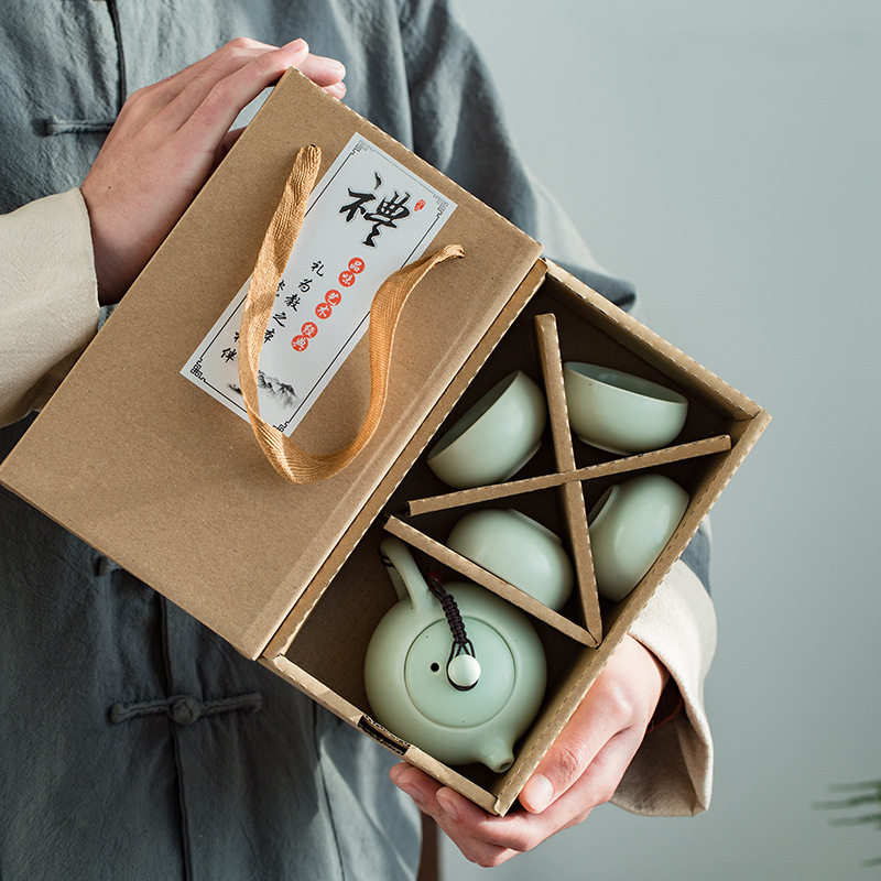 定窑便携包旅行功夫茶具陶瓷西施壶一壶二杯四杯套装定制创意礼品图片