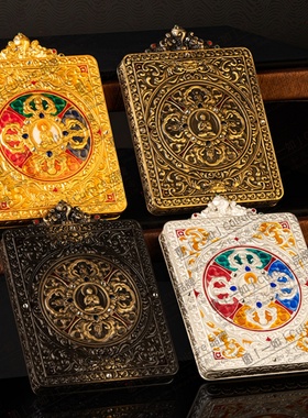 纯铜嘎乌盒摩羯五方佛唐卡外壳