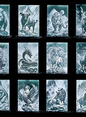 天然A货翡翠蓝水生肖影雕吊坠