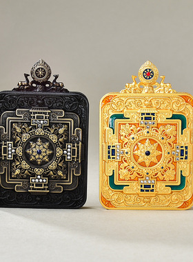 纯铜嘎乌盒四方转轮单面壳唐卡方形复古吊坠多种图案可选唐卡外壳