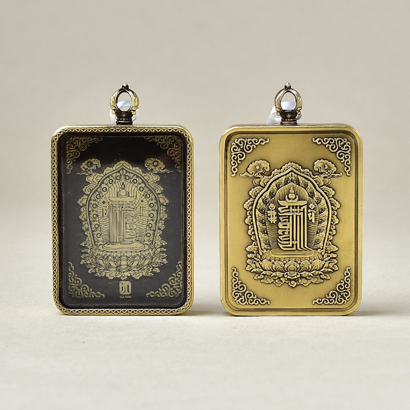 纯铜嘎乌盒十相自在单面唐卡外壳挂件方形复古吊坠多种图案可选择