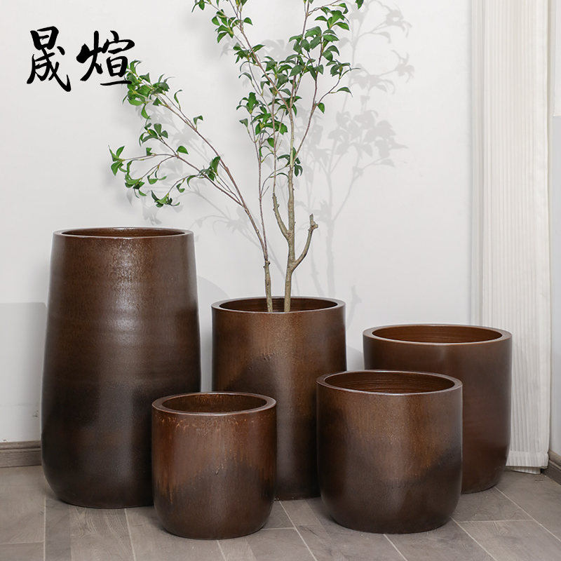 景德镇鎏金大花盆大口径绿植盆栽水培绿萝龟背竹别墅阳台落地花瓶