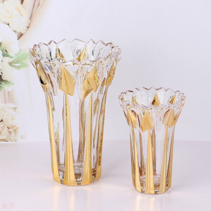 玻璃花瓶 客厅茶几工艺品摆件电镀局部金玻璃花瓶