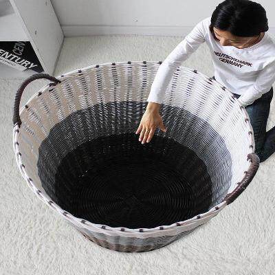 抽象带篮子脏衣服收纳筐框篓藤编织脏衣家用装放衣物换洗衣桶玩具