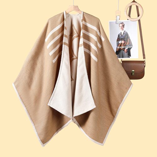 女士条纹几何披肩斗篷