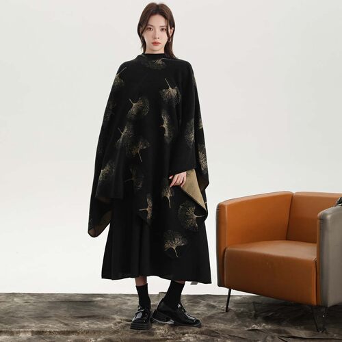 森林系银杏叶仿羊绒披肩