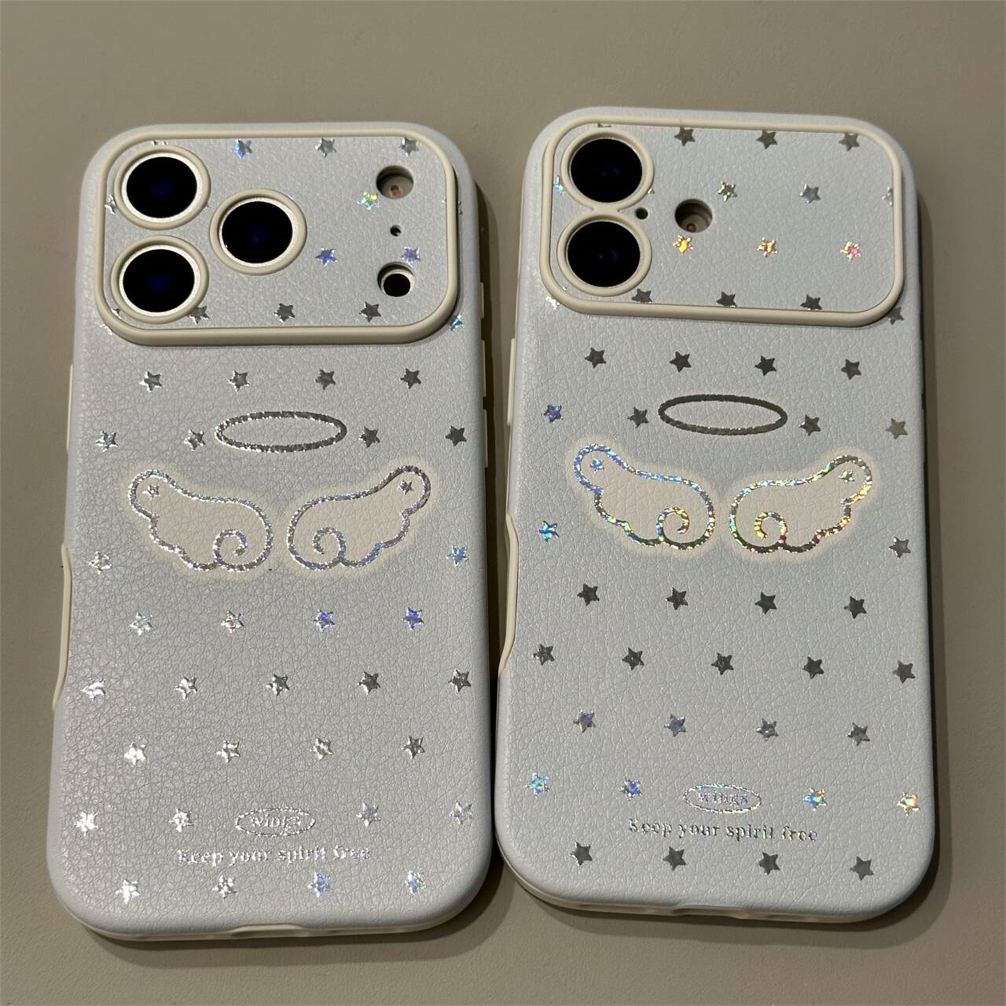 小清新蓝底星星天使翅膀适用iPhone17Promax手机壳链条苹果16ProMax仿皮14ProMx秋冬新款15pro防摔保护壳13