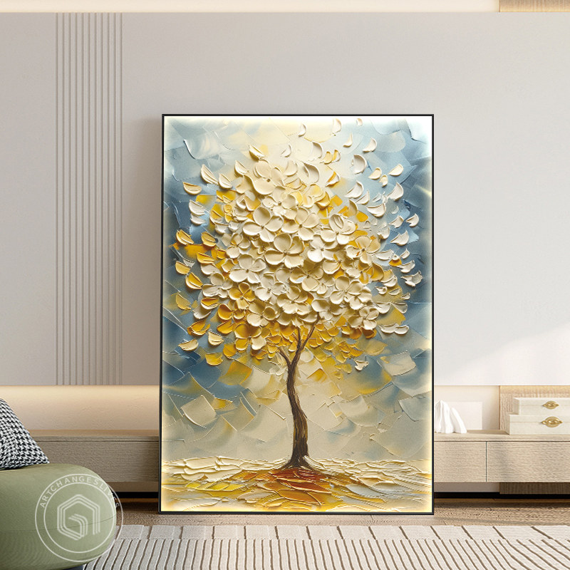 现代轻奢客厅装饰画落地大幅发财树高级感玄关油画沙发背景墙挂画,家居饰品,现代装饰画,淘宝优惠券,粉丝福利购,淘宝优惠卷