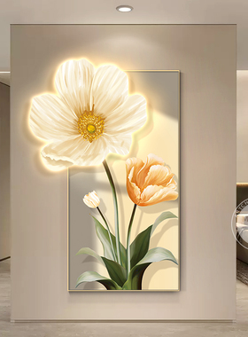 3d立体入户玄关装饰画客厅过道走廊正对门带led灯花壁画高级挂画