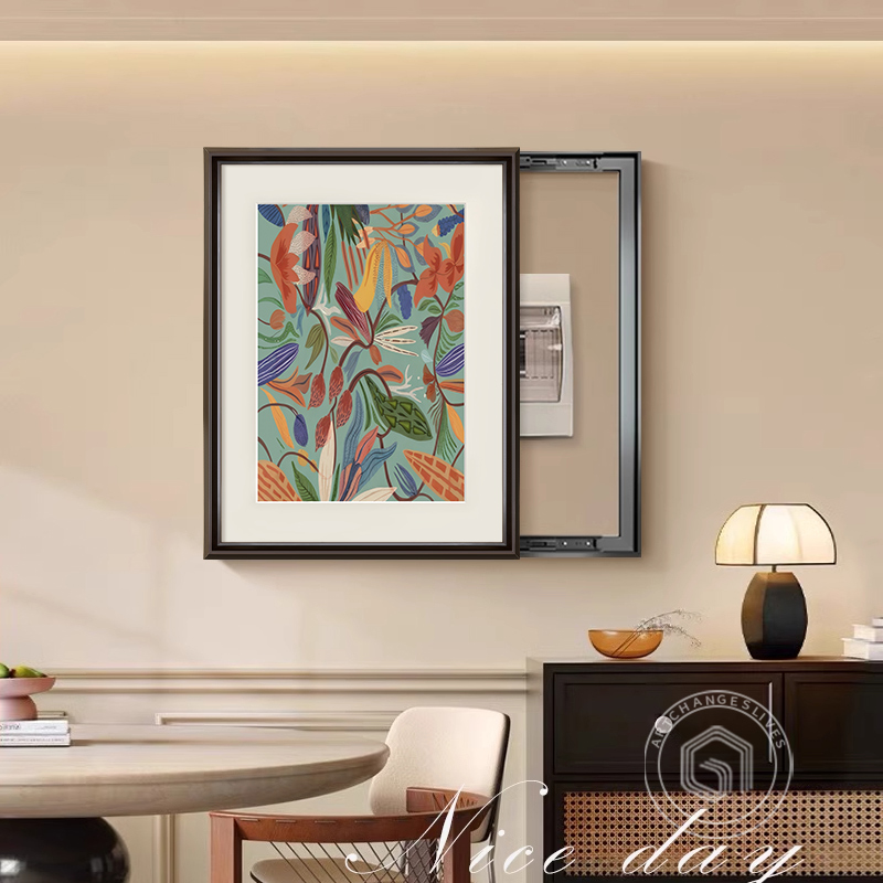 法式中古风电表箱装饰画圣诞节复古植物竖版电源盒挂画配电箱壁画