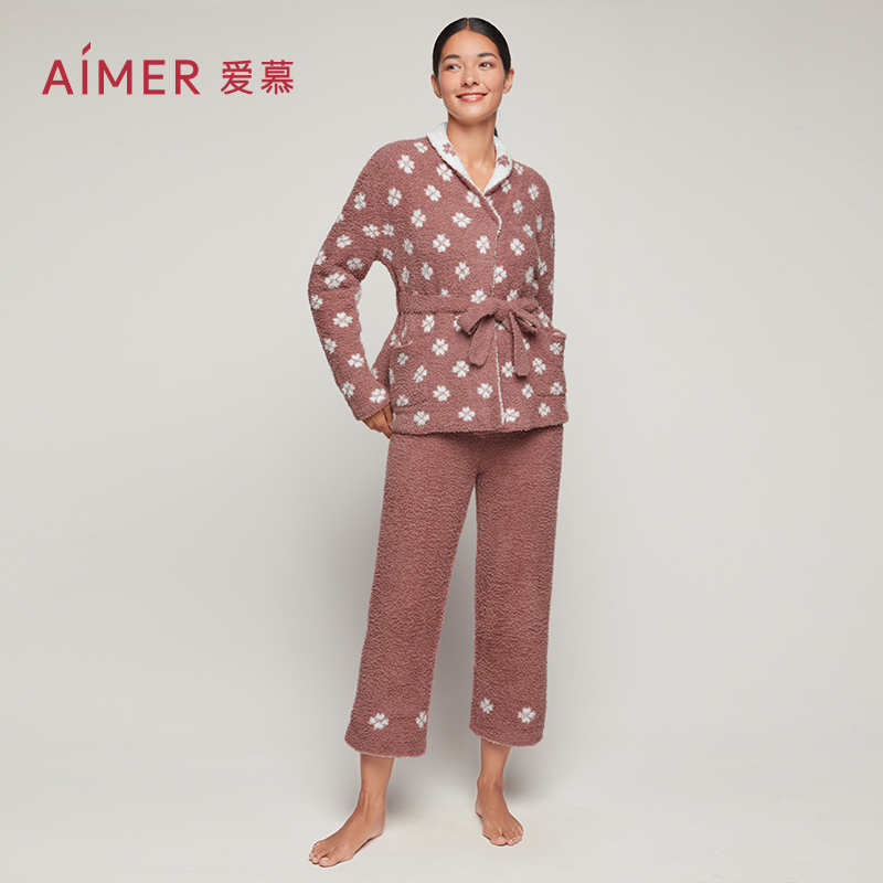 睡衣爱慕开衫长袖长裤家居套装女