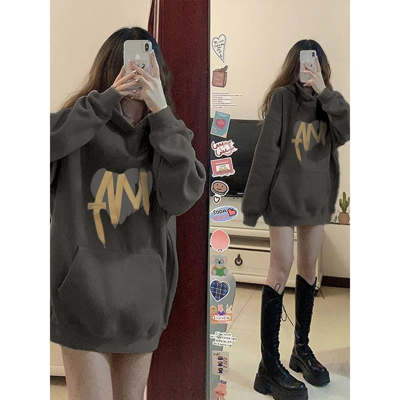 素手挽歌深灰色加绒加厚连帽卫衣