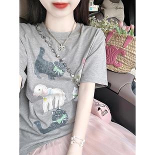 上衣 夏季 小个子宽松纯棉体恤正肩短袖 白色t恤女2025新款 别致半袖