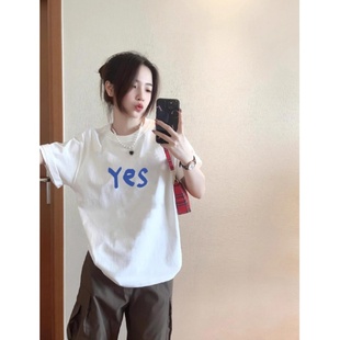 上衣 白色纯棉短袖 t恤女夏季 2025新款 设计感小众正肩宽松百搭半袖