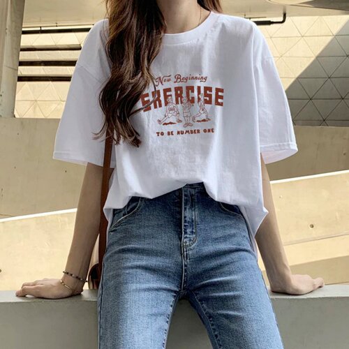 白色宽松圆领纯棉新款短袖t恤女2026半袖美式大版遮肚子洋气上衣