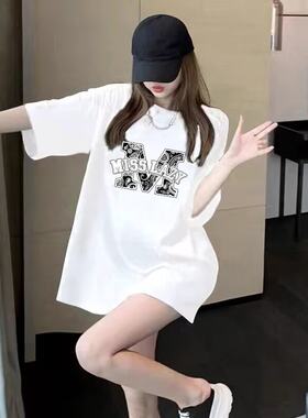 欧货白色纯棉短袖t恤女宽松显瘦半袖大码2026夏季新款中长款上衣