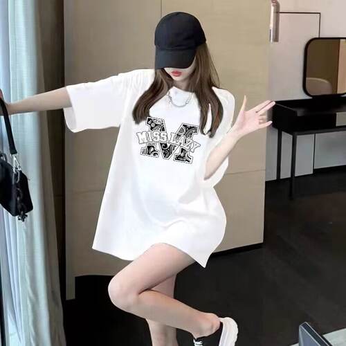 高端大牌T恤女中长款短袖体恤