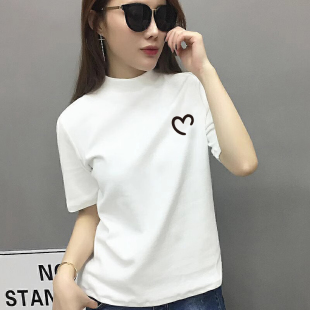 半袖 纯棉白色打底衫 简约通勤体恤 t恤女夏2026新款 欧货半高领短袖