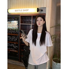 简约白色休闲基础款短袖t恤女2025夏季新款慵懒风圆领宽松上衣ins