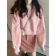 粉色加绒卫衣女2025年春秋新款 设计感小众圆领小个子无帽短款 上衣