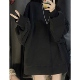 加绒加厚大码 纯黑色圆领中长款 卫衣女秋冬2025新款 宽松慵懒风外套