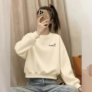 无帽圆领小个子卫衣女短款2026秋冬款新款宽松加绒加厚保暖上衣服