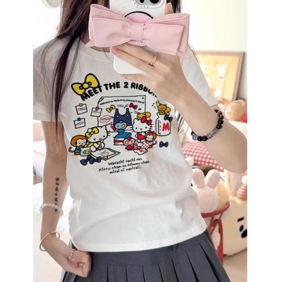 白色短袖t恤女正肩2025夏季爆款新款Kitty半袖打底衫小众宽松上衣