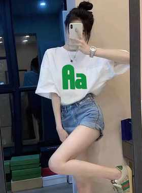 白色短袖t恤女2026新款夏季大版宽松纯棉半袖上衣中长款潮牌体恤