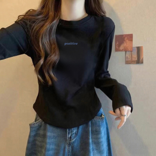 T恤长袖 秋冬2025新款 修身 内搭加绒打底衫 上衣 磨毛德绒女正肩短款