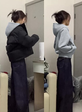 灰色连帽卫衣女短款修身小个子百搭内搭叠穿高级感韩式休闲风上衣