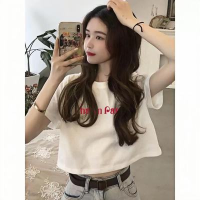纯欲辣妹短款上衣夏2025春新款字母印花黑色正肩短袖T恤女小个子