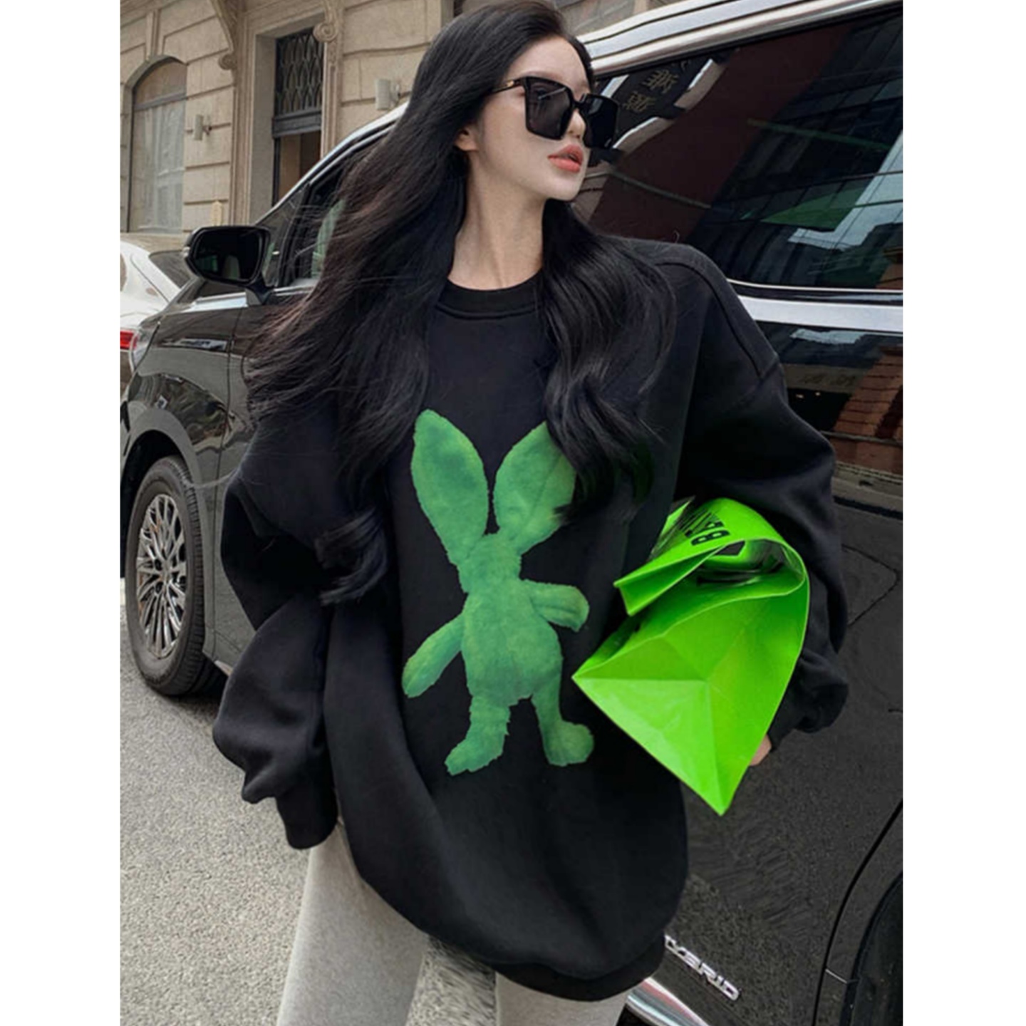 加绒加厚重磅卫衣女秋冬2025新款大码胖mm宽松中长款bf慵懒风上衣