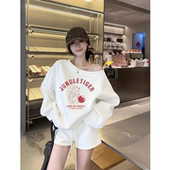 白色斜领露肩卫衣女2026新款 宽松休闲韩系慵懒风气质甜辣上衣秋季