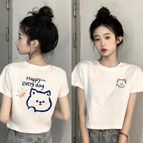 白色高腰短款即墨短袖T恤女