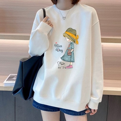 白色圆领卫衣女秋季重磅加绒加厚2025新款爆款时尚小个子宽松上衣